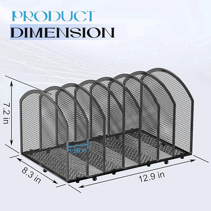 2 Pack Desk File Organizer, 7-Section Upright Mesh Desktop Organizer File Sorter Office Organization Letter Holder, Vertical Desktop File Holder for Office Home, Black