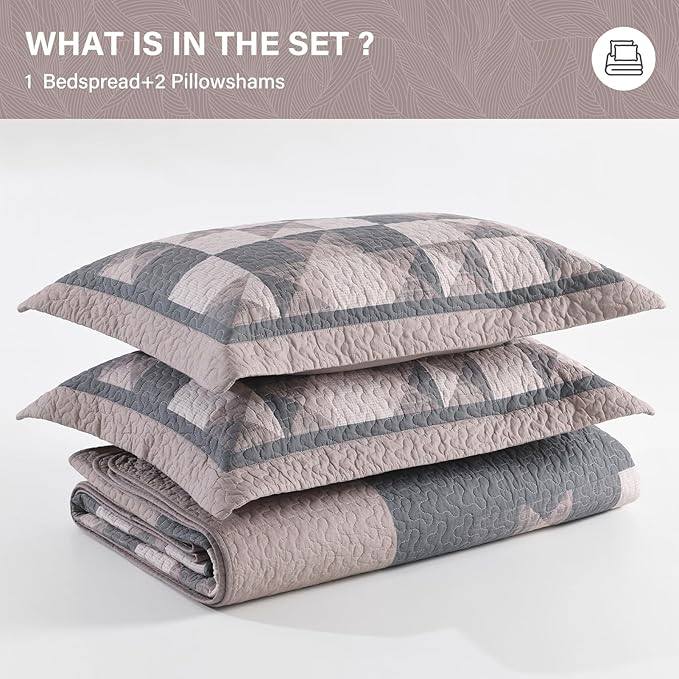 SahSahCasa 100% Cotton 120"x120" Oversized California King Bedspread Coverlet Quilt Set, Cal King Quilted Bedspread Extra Large Reversible XL Bed Spread Lightweight Comforter, Brown/Black/Taupe