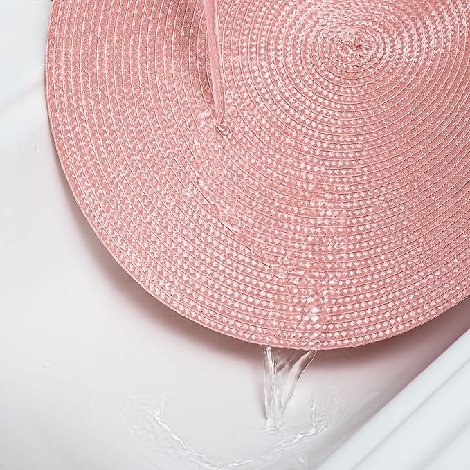 AHHFSMEI Round Braided Placemats 15 Inch Round Table Mats for Dining Tables Natural Woven Heat Resistant Place mats Set of 4 (Pink,4)