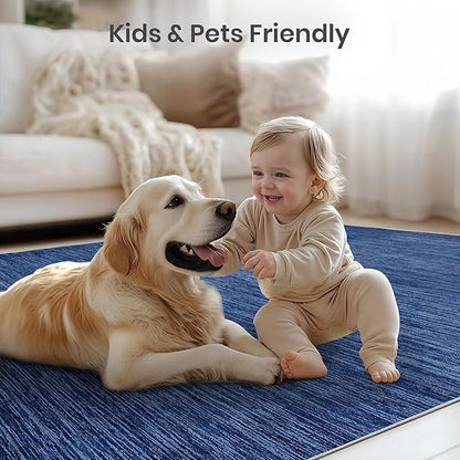 Valenrug Washable Rugs 6x9 - Non Slip 6x9 Area Rugs for Living Room, Stain Resistant Area Rugs for Bedroom, Foldable Machine Washable Area Rug(6'x9', Navy)