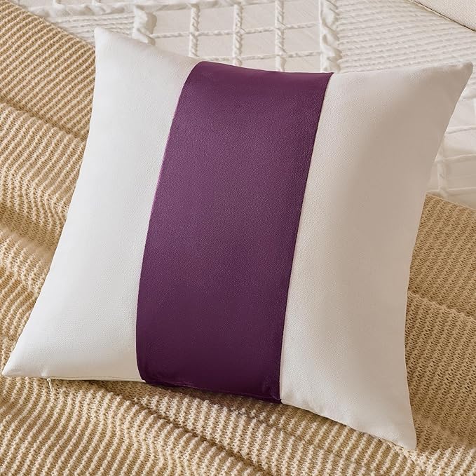 AmHoo Pack of 2 Velvet Panel Cotton Pillow Covers Decorative Pillowcase Cushion for Couch Sofa Bedroom 20 x 20-Inch Dark Purple