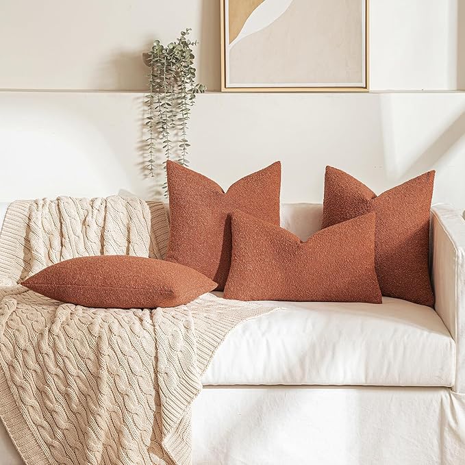 MIULEE 24x24 Inch Textured Boucle Throw Pillow Cover Burnt Orange Accent Solid Eruo Sham Pillow Case Decorative Soft Pack of 1 Couch Cushion Chair Sofa Bedroom Livingroom Home Decor