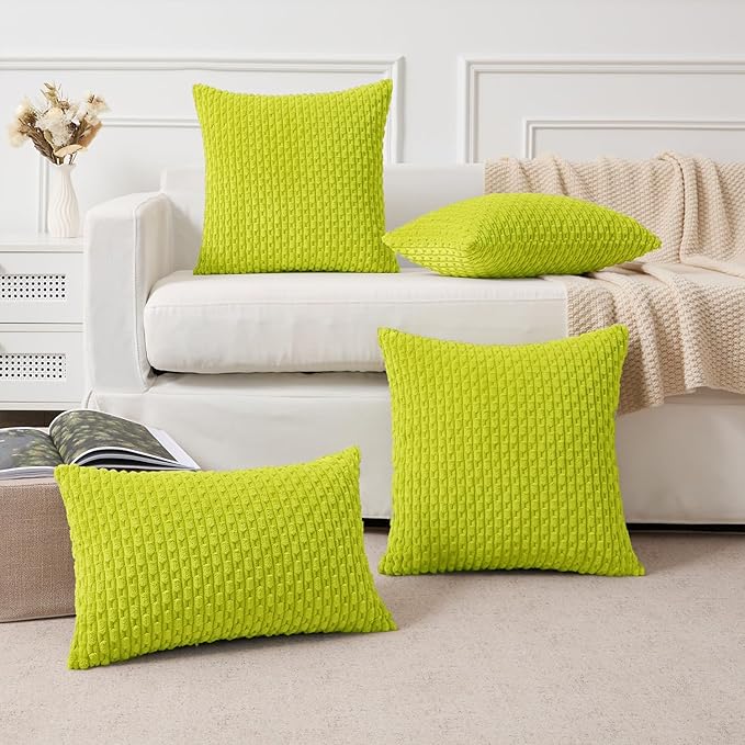 Kevin Textile 12x24 Inch Pillow Cover 1 Pack Boho Christmas Decorative Soft Striped Corduroy Lumbar Farmhouse Accent Rectangle Cushion Case for Living Room Couch Sofa Bed, Christmas Green