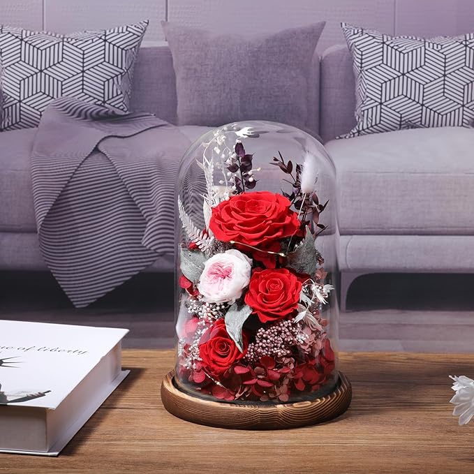 lovenfold Flowers for Delivery Preserved flowers Rose in Glass Dome,Red Rose Forever Flowers Birthday Gifts for Women Mom Grandma Friend Valentines Gifts for Her,Home Decor