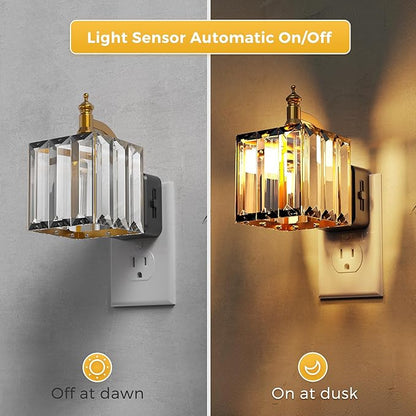 L LOHAS LED Night Light, 2 Pack Night Lights Plug into Wall, 3000K Soft White LED, Crystal Night Lights with Dusk to Dawn Sensor, 0-100lm Adjustable Brightness, for Hallway Bedroom Stairway