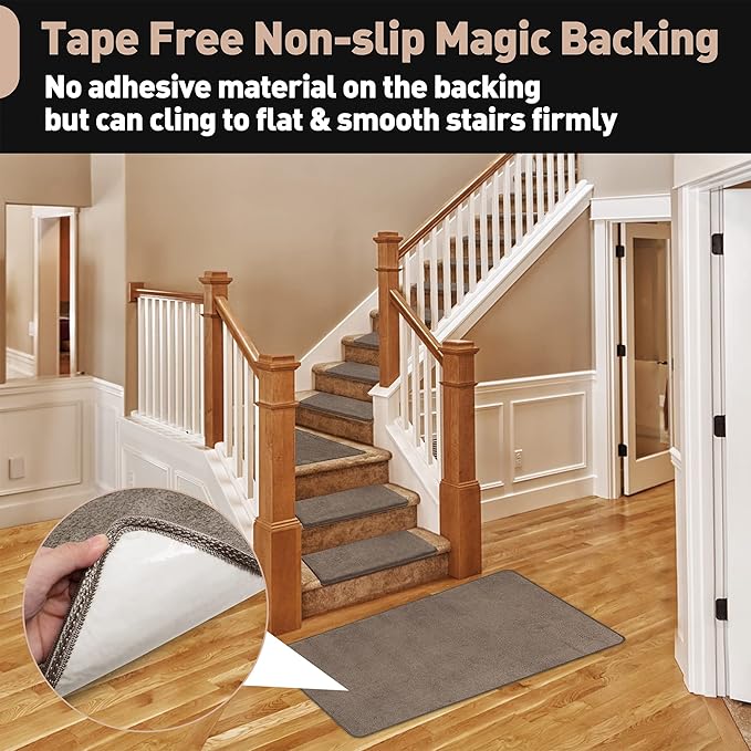 PURE ERA Carpet Stair Tread Landing Mat Area Rug Ultra Plush Shag Soft Non Slip Skid Resistant Tape Free Indoor Doormat Washable Reusable Brown 2' X 3'