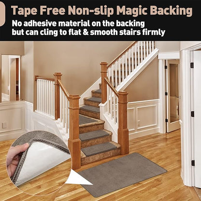 PURE ERA Carpet Stair Tread Landing Mat Area Rug Ultra Plush Shag Soft Non Slip Skid Resistant Tape Free Indoor Doormat Washable Reusable Brown 2' X 3'