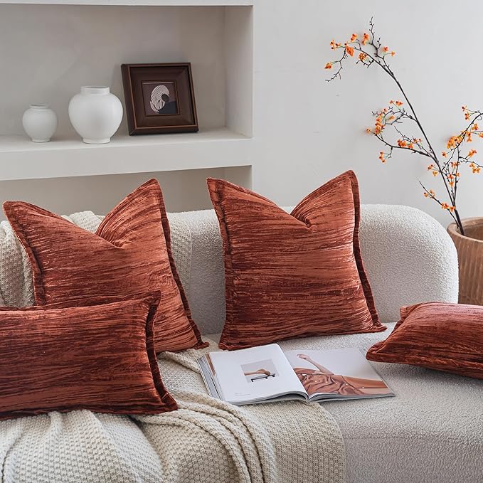 Neelvin Set of 2 Velvet Decorative Throw Pillow Covers 20x20 Inch Brown Modern Luxury Cushion Covers Textured Pillow Cases for Living Room Home Decor Couch Sofa