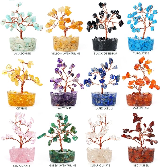 KARMAPLEDGE Healing Crystal Tree of Life Gifts for Women, Set of 12 Handmade 7 Chakra Healing Crystal Tree for Home Decor, Office Decor, Positive Energy, Money, Good Luck Gifts Mom