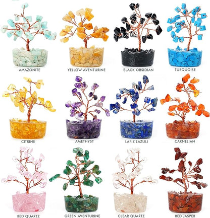 KARMAPLEDGE Healing Crystal Tree of Life Gifts for Women, Set of 12 Handmade 7 Chakra Healing Crystal Tree for Home Decor, Office Decor, Positive Energy, Money, Good Luck Gifts Mom