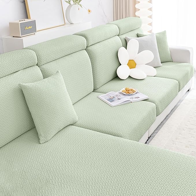 Smiry Waterproof Couch Cushion Covers, Stretch Jacquard Thick Sofa Cushion Covers, Washable Seat Slipcover Elastic Furniture Protector for Pets, Kid (3PC, Green)