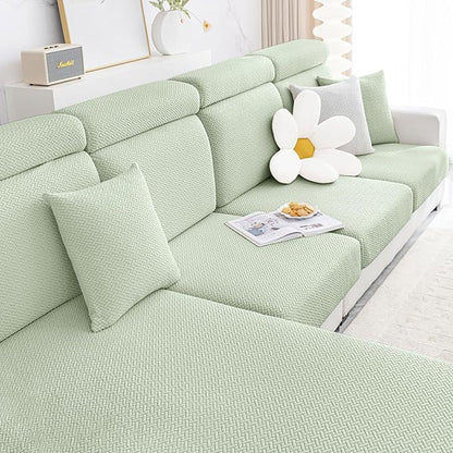 Smiry Waterproof Couch Cushion Covers, Stretch Jacquard Thick Sofa Cushion Covers, Washable Seat Slipcover Elastic Furniture Protector for Pets, Kid (3PC, Green)