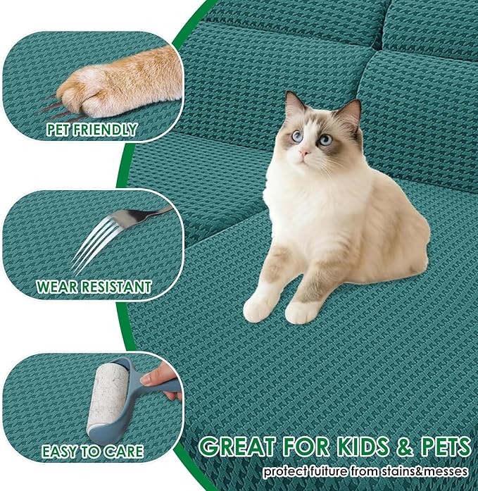 MAXIJIN Couch Cushion Covers for Sectional Sofa, Stretch Sofa Cushion Cover Washable Furniture Protector with Elastic Bottom & Non-Slip Strap for Pets Kids (1PC Seat Cover, Peacock Blue)