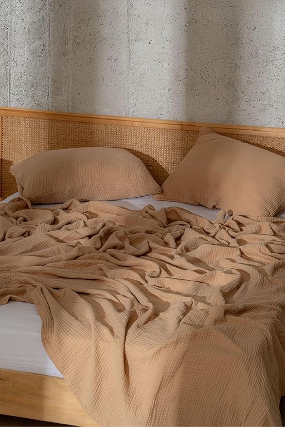 Muslin Blanket - Pure 100% Turkish Cotton Airy Soft Light Versatile Gauze Throw Blanket for Bed, Couch, Sofa (Beige, Queen XL Size (95" x 95" inch))