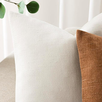 Foindtower Pack of 2 Soft Textured Throw Decorative Pillow Covers Square Accent Solid Cushion Cover Cozy Neutral Farmhouse Pillow Case for Couch Sofa Bedroom Living Room 20x20 Inch, Ivory White