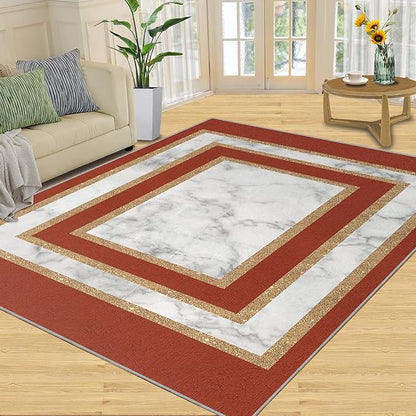 Marble Area Rug for Bedroom Gray White Marble Carpet European Light Luxury Rugs Simple Gilded Geometry Rug Pad for Kitchen Dining Room 3x4ft
