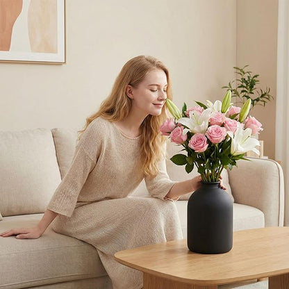 Black Metal Flower Vase, 8.7 Inch Large Metal Vase House Warming Gifts New Home for Living Room Floor, Modern Farmhouse, Plants, Bathroom, Tables, Entryway, Shelf, Kitchen, Office, Coffee Decor
