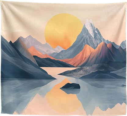 Xolytar Boho Geometric Mountain Tapestry for Nursery & Office – Minimalist Abstract Sunset Wall Art, Mid Century Modern Nature Landscape Wall Hanging for Baby Room, Zoom Background (60x50)