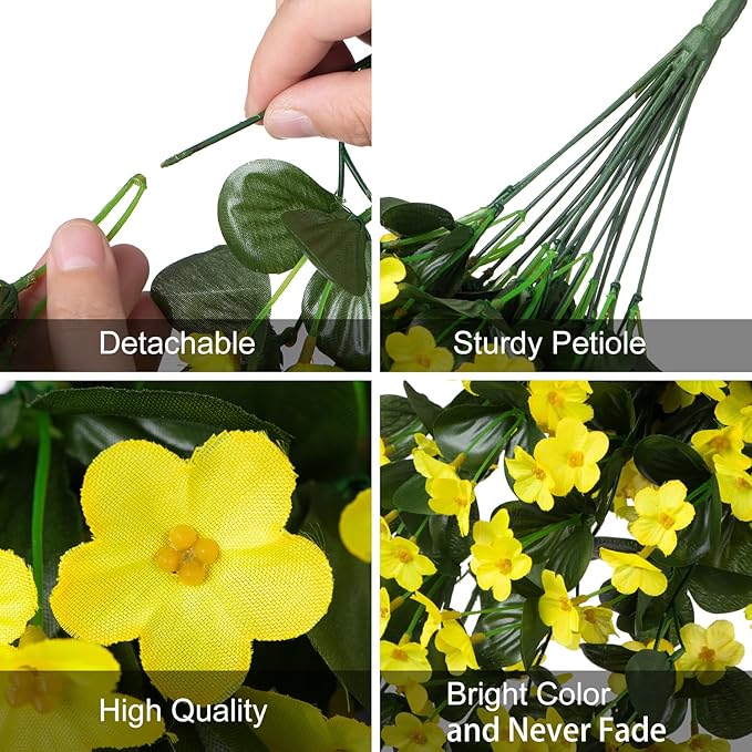 Artificial Faux Hanging Plants Flowers for Outdoor Winter Christmas Decor, 2 PCS Fake Silk Yellow Daisy Long Vines Orchid UV Resistant Realistic Mums for Outside Home Porch Patio Balcony Planter