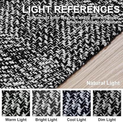 Collive Washable Area Rug 3' x 5', Modern Woven Kitchen Rugs, Black/Cream Braided Cotton Rug Indoor Door Mat Throw Carpet for Entryway Living Room Nursery Mudroom Laundry Room