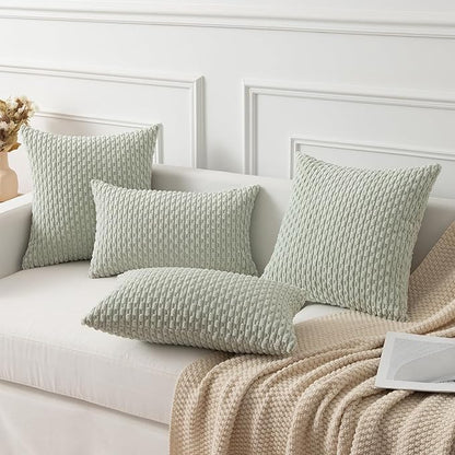 Kevin Textile Pack of 2 Corduroy Decorative Throw Pillow Covers 22x22 Inch Spring Soft Boho Striped Pillow Covers Modern Farmhouse Home Decor for Spring Sofa Living Room Couch Bed Light Green