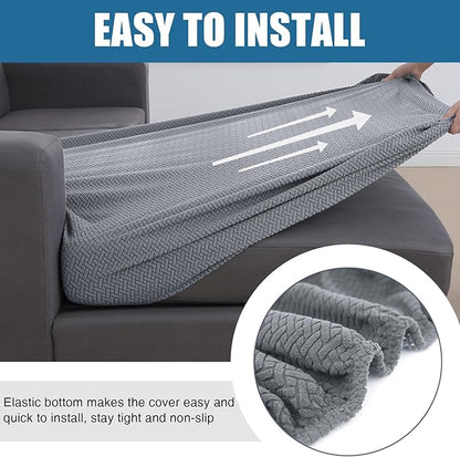 Smiry Waterproof Couch Cushion Covers, Stretch Jacquard Thick Sofa Cushion Covers, Washable Seat Slipcover Elastic Furniture Protector for Pets, Kid (Chaise Cover, Light Grey)