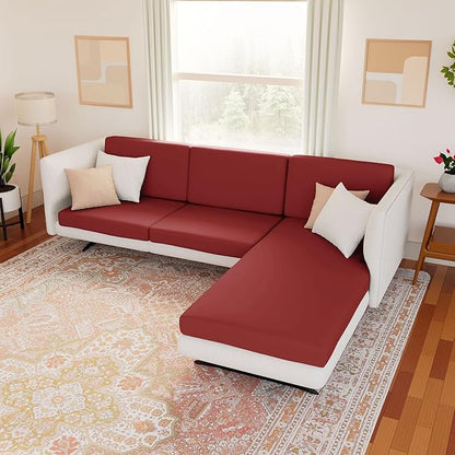 hyha Waterproof Couch Cushion Covers, Stretch Sofa Couch Seat Slipcover for Dog Washable, Non-Slip Waterproof Outdoor Cushion Covers for Patio Furniture Replacement (2 Pieces, Wine Red)