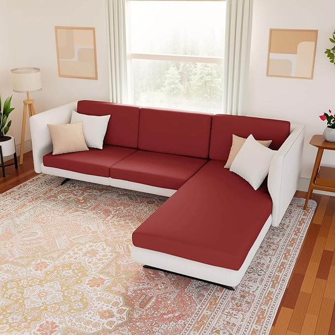 hyha Waterproof Couch Cushion Covers, Stretch Sofa Couch Seat Slipcover for Dog Washable, Non-Slip Waterproof Outdoor Cushion Covers for Patio Furniture Replacement (1 Piece for Large, Wine Red)