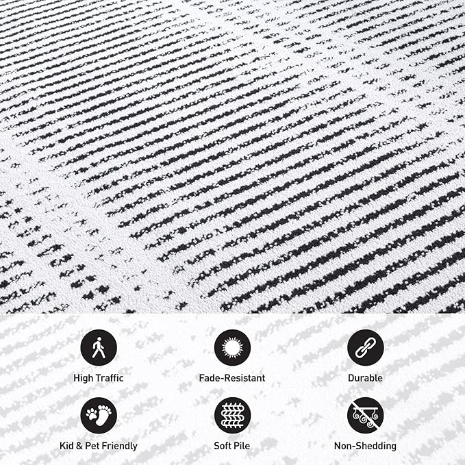 Rugshop Contemporary Stripe Lines High Traffic Living Room,Bedroom,Kitchen, Home Office Area Rug 7'10" x 10' Cream