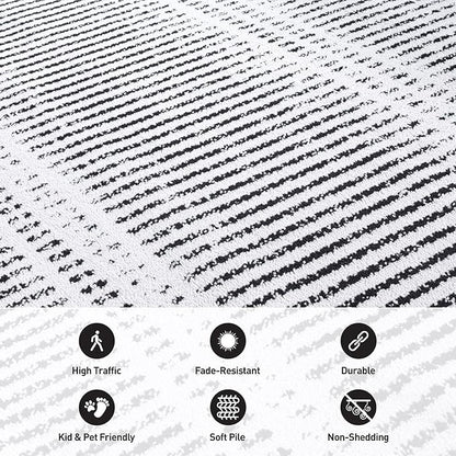 Rugshop Contemporary Stripe Lines High Traffic Living Room,Bedroom,Kitchen, Home Office Area Rug 7'10" x 10' Cream