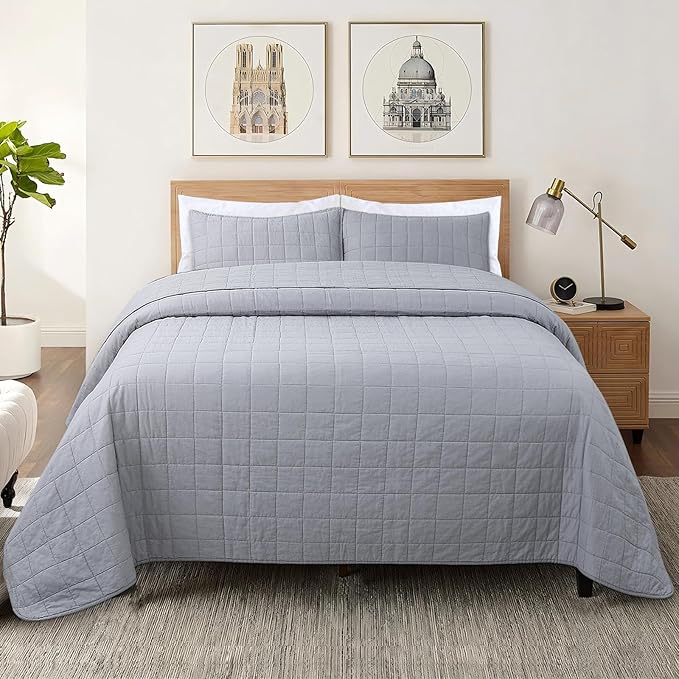 100% Cotton Quilt Sets Cal King Size - Soft Lightweight Quilt Bedding Set for Bedroom Decor-Bedspread in Geometric Pattern with 2 Pillow Shams for All Season, 110x120 inches