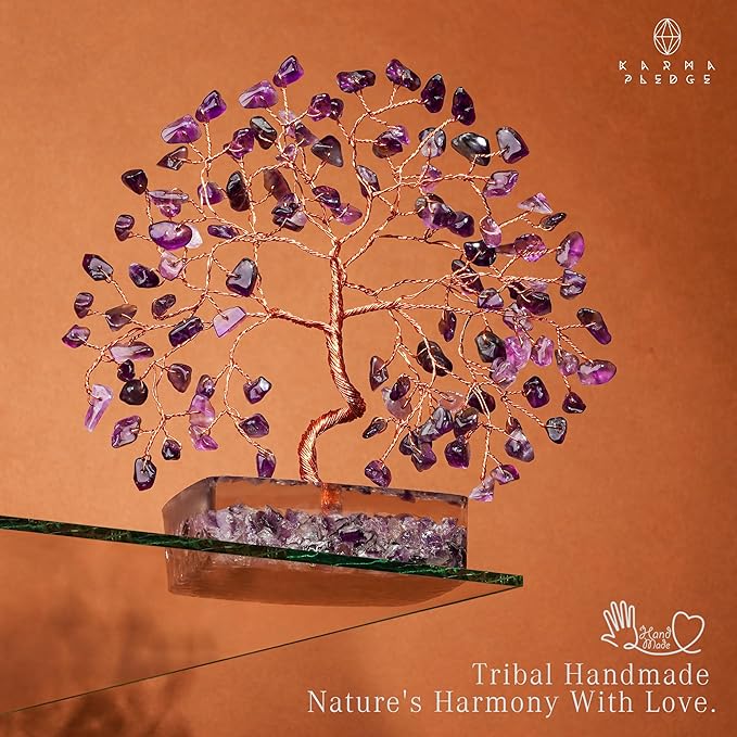 KARMAPLEDGE Amethyst Crystal Tree of Life Birthday Gifts for Women, Handmade Chakra Healing Crystals Tree for Home and Office Desk Decor, Positive Energy, Good Luck, Money, Spiritual Gifts for Mom