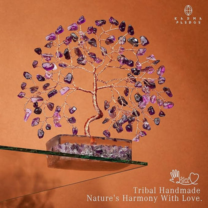 KARMAPLEDGE Amethyst Crystal Tree of Life Birthday Gifts for Women, Handmade Chakra Healing Crystals Tree for Home and Office Desk Decor, Positive Energy, Good Luck, Money, Spiritual Gifts for Mom