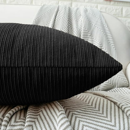 HWY 50 Black Chenille Throw Pillow Covers 20x20 Inch with Triple Buttons, Soft Farmhouse Accent Decorative Cushion Cases for Couch Sofa Bed Living Room Pack of 2