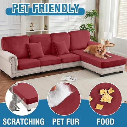Couch Cover Stretch Velvet Sofa Cushion Cover 3-Piece - Elastic Washable Slipcover for Seat or Backrest, Couch Seat Covers for Sofas (Christmas Red)