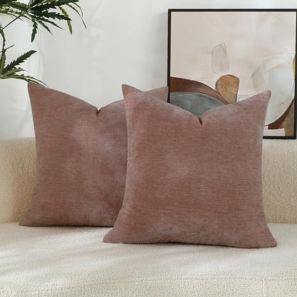 Blush Pink Chenille Decorative Couch Throw Pillow Covers, Soft Cushion Cases for Home Livingroom Sofa Décor, Pack of 2, 20 x 20 Inches