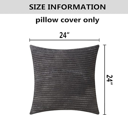 Home Brilliant 24x24 Pillow Covers Set of 2 Striped Corduroy Plush Velvet Large Euro Sham Set of 2 Cushion Cover for Bedroom, 24 x 24 inch, Dark Grey