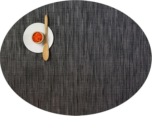 Chilewich Bamboo Placemats Set of 4 - Woven Oval Placemats - Reusable, Stain-Resistant, Indoor/Outdoor Tabletop Protection - 19" x 14" - Smoke