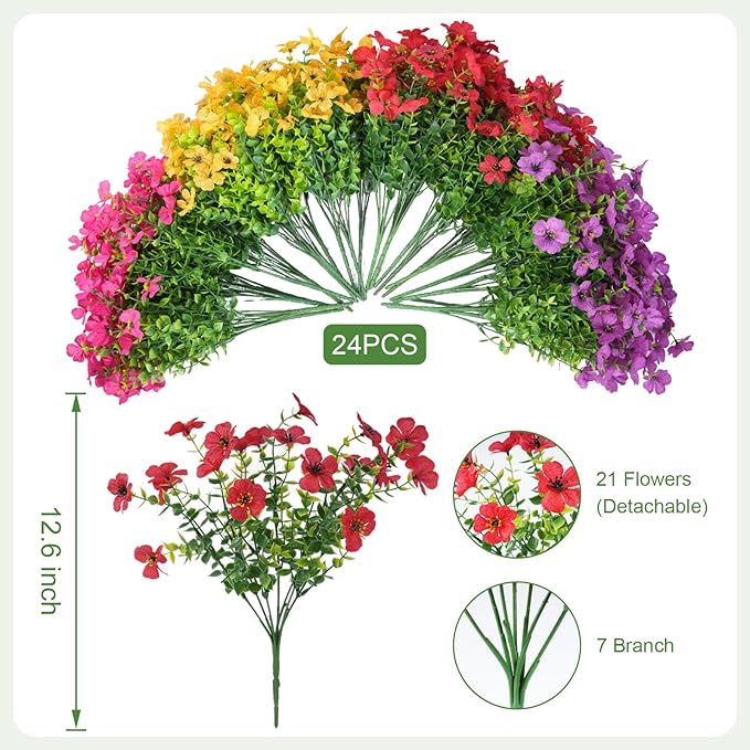 Artificial Flowers for Outdoor Indoor Realistic Faux Flower Spring Summer Garden Home Decoration, Hanging Daisy Flower with Eucalyptus Leaves Fake Plants Greenery Balcony Porch Patio Front Door Decor
