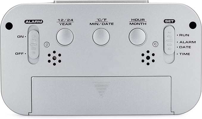 Westclox Alarm Clock with Large Digital Display and Blue Backlight on Demand, Westclox Alarm Clock, Month/Date and Temperature Display with Ascending 5 Minute Snooze Alarm, Silver