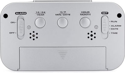 Westclox Alarm Clock with Large Digital Display and Blue Backlight on Demand, Westclox Alarm Clock, Month/Date and Temperature Display with Ascending 5 Minute Snooze Alarm, Silver