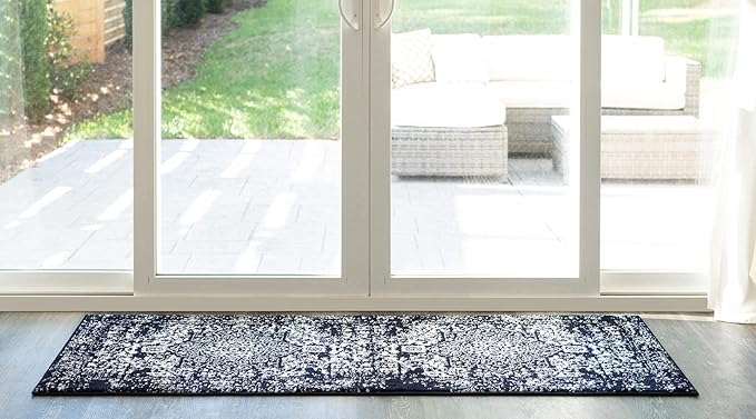 Rugs.com Arlington Collection Rug – 12 Ft Runner Navy Blue Medium-Pile Rug Perfect for Hallways, Entryways