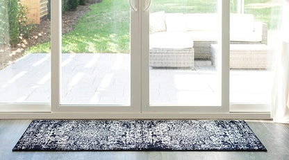 Rugs.com Arlington Collection Rug – 6 Ft Runner Navy Blue Medium-Pile Rug Perfect for Hallways, Entryways