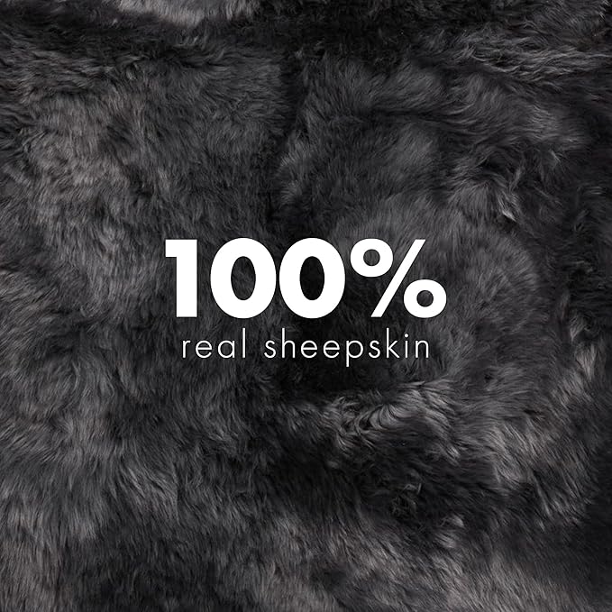 Real Sheepskin Rug 4x6 ft | Sheepskin Rugs for Living Room and Sofa | Bedside Rugs for Bedrooms | Large Fluffy Rug is Breathable & Heat-regulating in Color Dark Grey