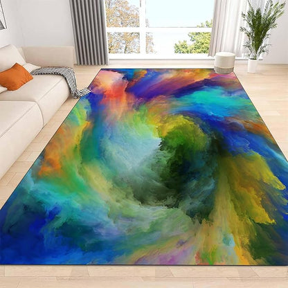Living Room Abstract Area Rug - Washable, Colorful Sea of Clouds Patterns - Dining Room Floor - Non-Slip Backing - Modern Plush - 2x4ft