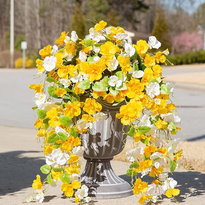 Fake Hibiscus Artificial Hanging Flowers Plants for Outdoors Spring Decoration, 4pcs Silk Hibiscus Vines Realistic UV Resistant Faux Flowers for Outside Planter Porch Patio Yard Wedding Party, Mix