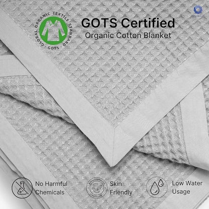 GOTS Certified Organic Cotton Waffle Weave Cozy Throw Blanket, 50"X60", Modern Home Decor, Soft Bed Blanket - Scottish Grey