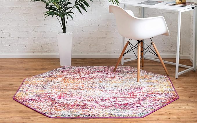 Rugs.com Arlington Collection Rug – 5 Ft Octagon Multi Medium-Pile Rug Perfect for Living Rooms, Kitchens, Entryways
