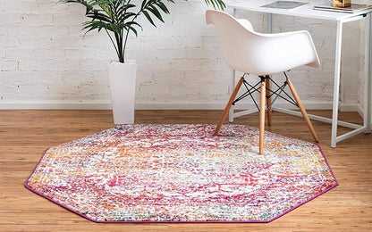 Rugs.com Arlington Collection Rug – 5 Ft Octagon Multi Medium-Pile Rug Perfect for Living Rooms, Kitchens, Entryways