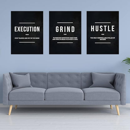 Success Canvas Painting Wall Art Quote Motivational Wall Art Execute Wall Decor 3 Pieces Black Poster Positive Inspirational Framed Artwork Prints Picture for Living Room Office 36''Wx 16''H